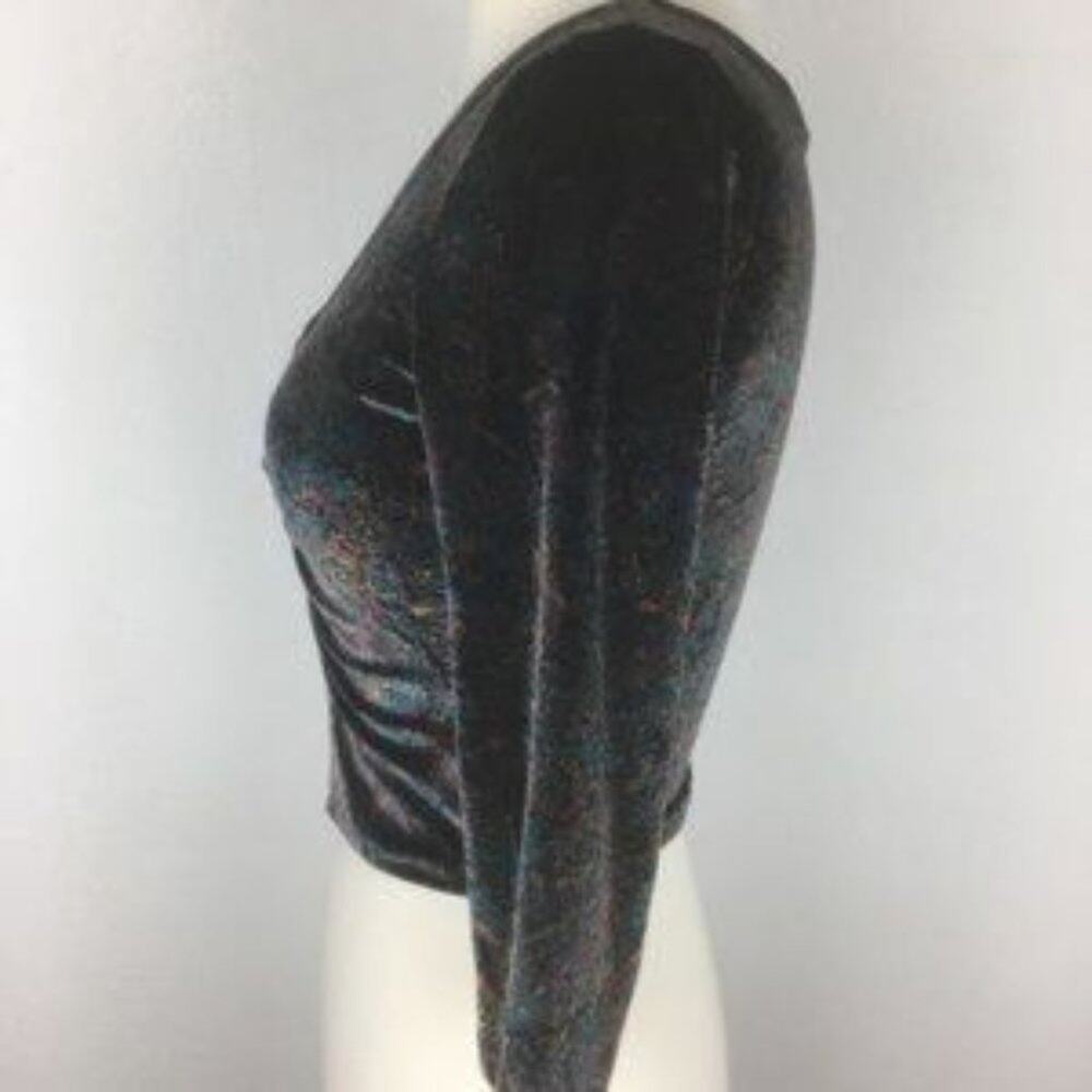 Ecote UO Bianca Black Velvet Paisley Shirred Crop Top XS - Picture 5 of 9